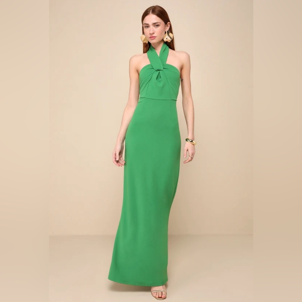 Lulus Mesmerizing Perfection Green Halter Neck Backless
Maxi Dress